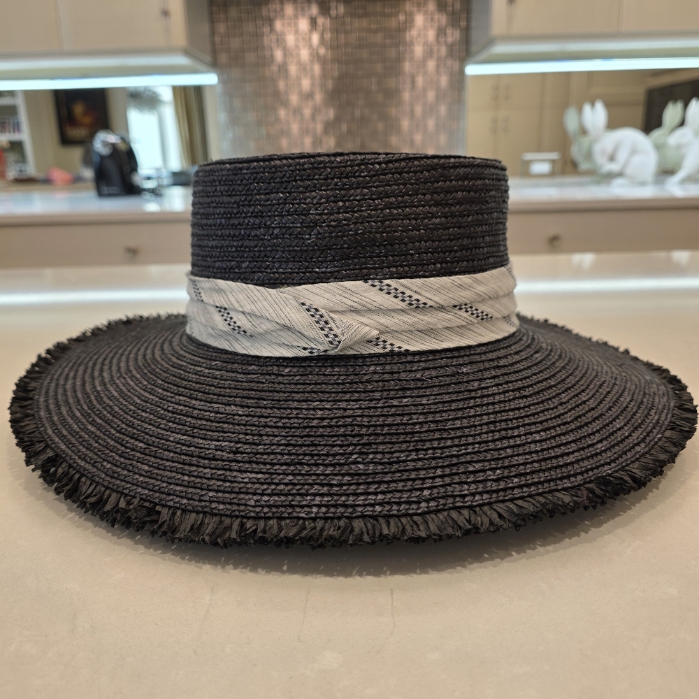BCBGMaxAzria Black Hat with Light Gray Band